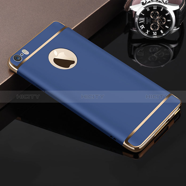 Schutzhülle Luxus Metall Rahmen und Kunststoff F02 für Apple iPhone SE Blau groß