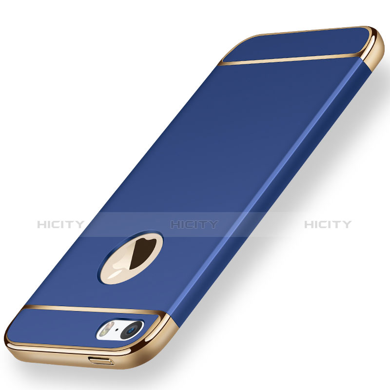 Schutzhülle Luxus Metall Rahmen und Kunststoff für Apple iPhone SE Blau Plus