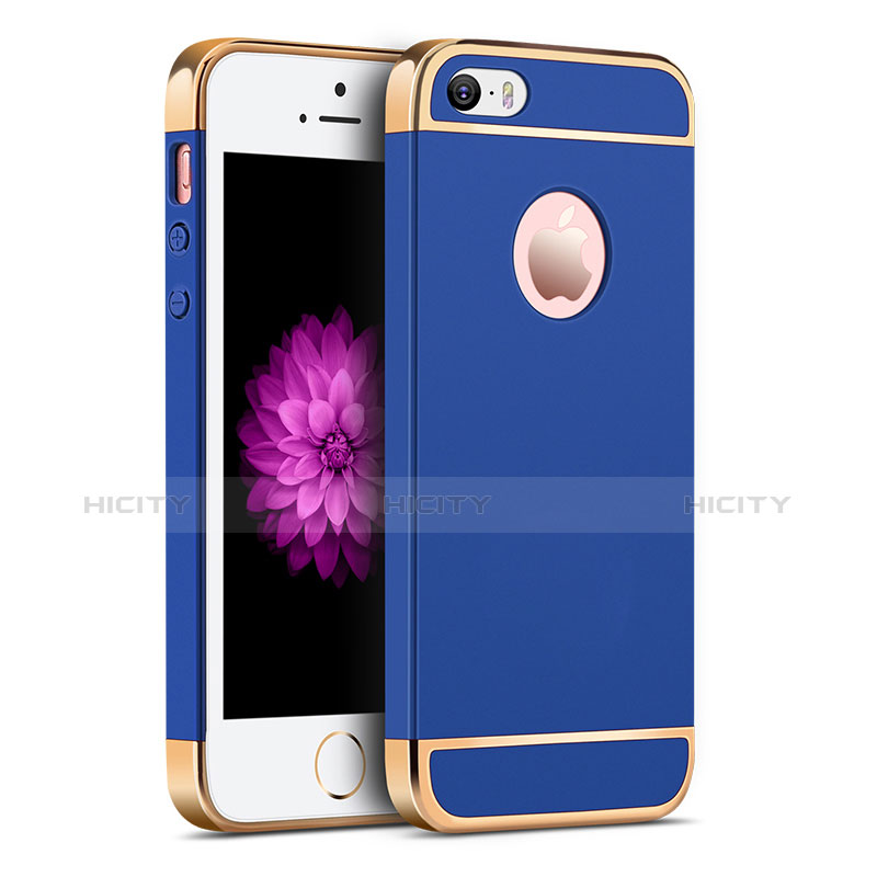 Schutzhülle Luxus Metall Rahmen und Kunststoff für Apple iPhone SE Blau groß