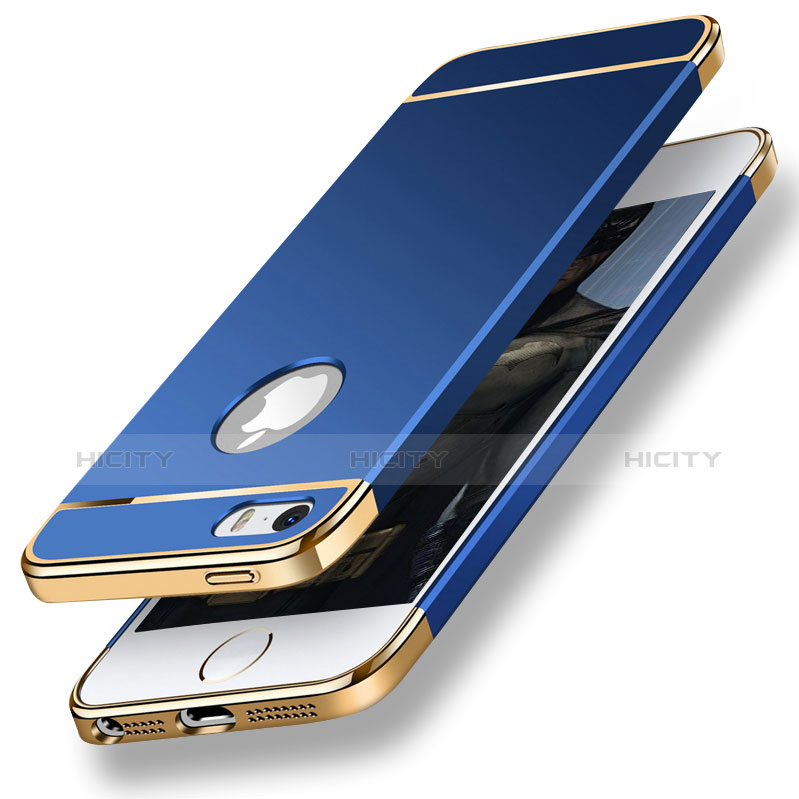 Schutzhülle Luxus Metall Rahmen und Kunststoff für Apple iPhone SE Blau groß