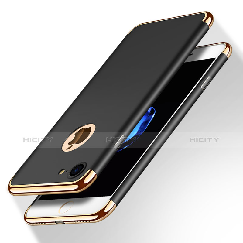 Schutzhülle Luxus Metall Rahmen und Kunststoff M02 für Apple iPhone 7 Schwarz groß