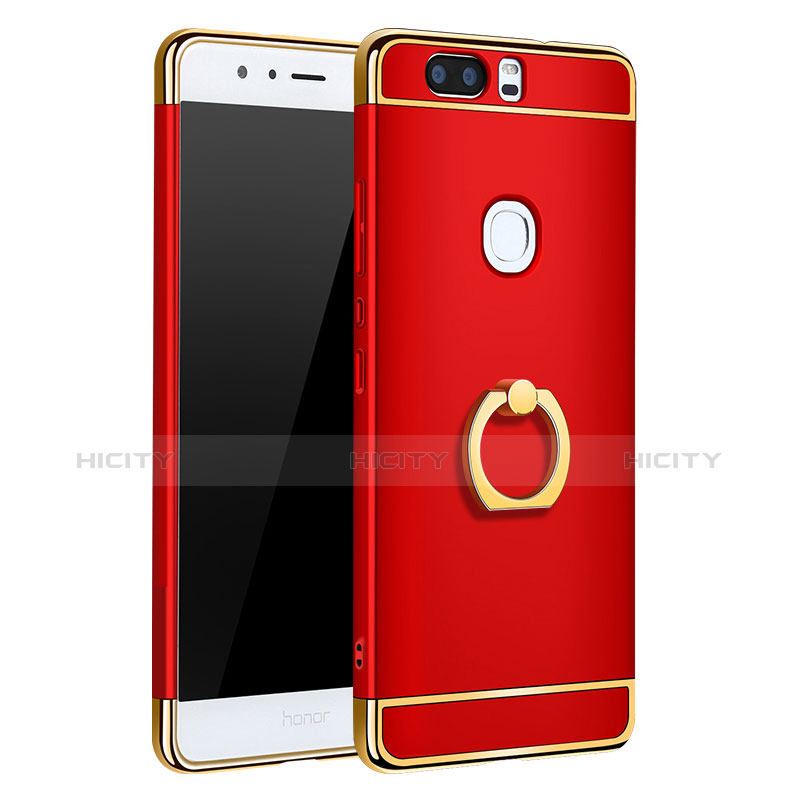 Schutzhülle Luxus Metall Rahmen und Kunststoff mit Fingerring Ständer für Huawei Honor V8 Rot groß