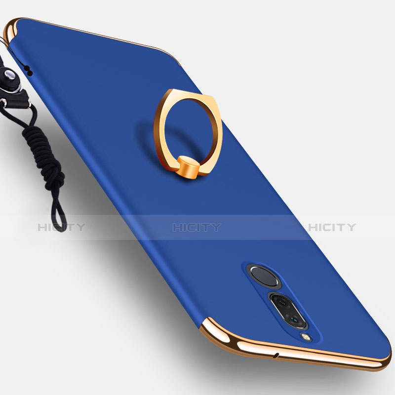 Schutzhülle Luxus Metall Rahmen und Kunststoff mit Fingerring Ständer für Huawei Mate 10 Lite Blau