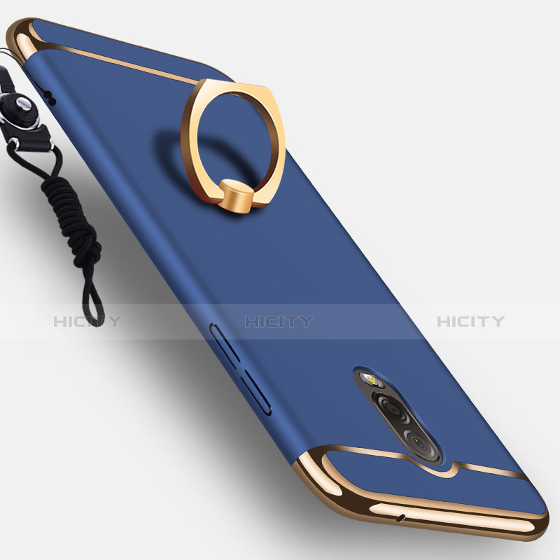 Schutzhülle Luxus Metall Rahmen und Kunststoff mit Fingerring Ständer für Samsung Galaxy C7 (2017) Blau groß