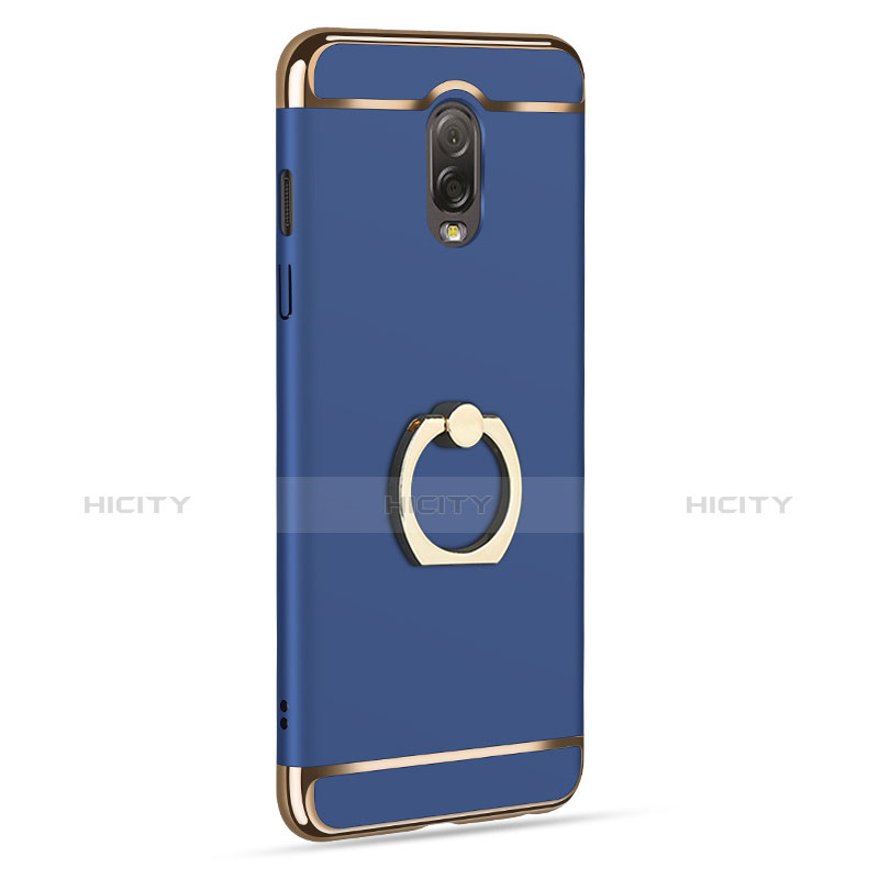 Schutzhülle Luxus Metall Rahmen und Kunststoff mit Fingerring Ständer für Samsung Galaxy J7 Plus Blau groß