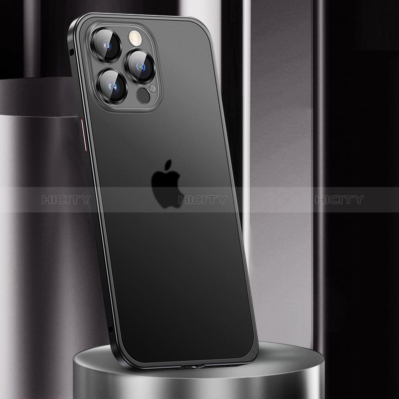 Schutzhülle Luxus Metall Rahmen und Kunststoff Schutzhülle Tasche JL2 für Apple iPhone 13 Pro Schwarz