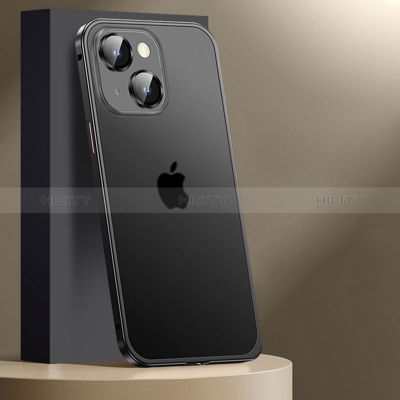 Schutzhülle Luxus Metall Rahmen und Kunststoff Schutzhülle Tasche JL2 für Apple iPhone 13 Schwarz Plus