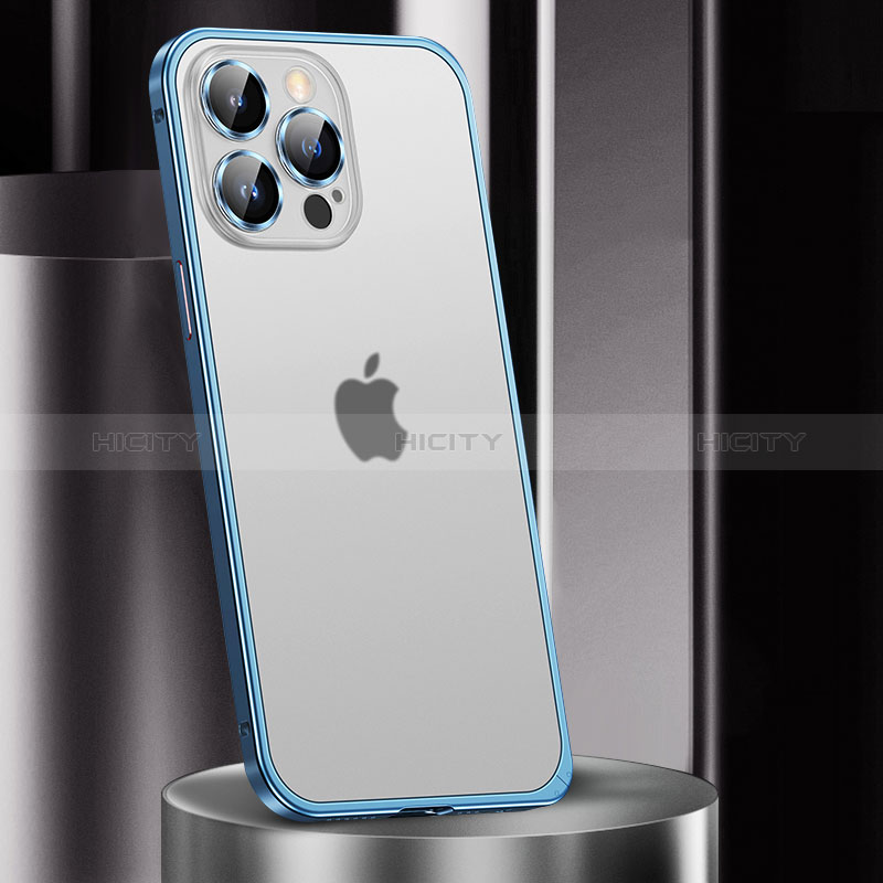 Schutzhülle Luxus Metall Rahmen und Kunststoff Schutzhülle Tasche JL2 für Apple iPhone 15 Pro Blau Plus