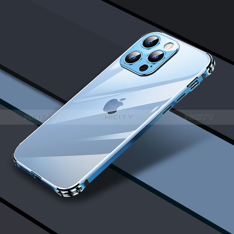 Schutzhülle Luxus Metall Rahmen und Kunststoff Schutzhülle Tasche JL4 für Apple iPhone 13 Pro Blau Plus