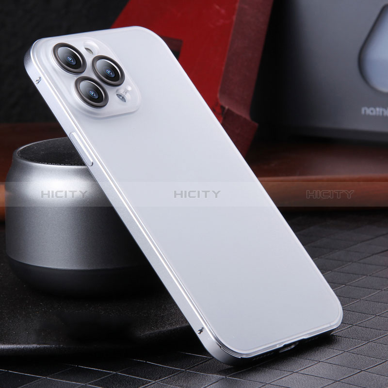 Schutzhülle Luxus Metall Rahmen und Kunststoff Schutzhülle Tasche LF2 für Apple iPhone 15 Pro Max Silber Plus