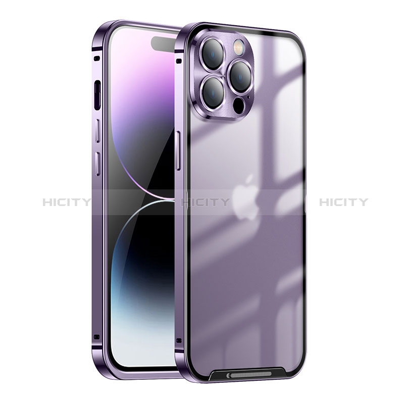 Schutzhülle Luxus Metall Rahmen und Kunststoff Schutzhülle Tasche LO1 für Apple iPhone 15 Pro Violett Plus