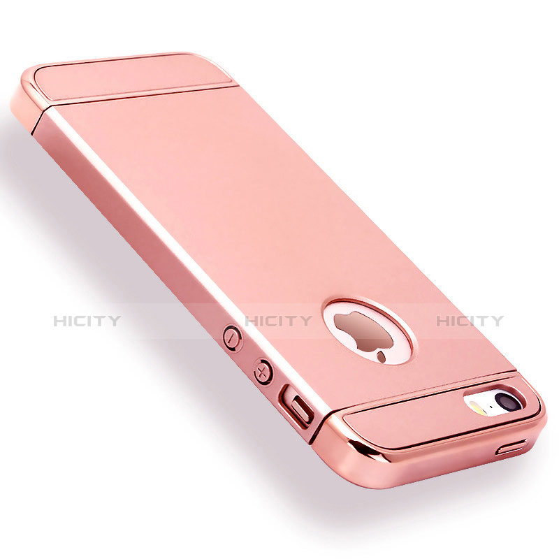 Schutzhülle Luxus Metall Rahmen und Kunststoff Schutzhülle Tasche M01 für Apple iPhone SE Rosegold Plus
