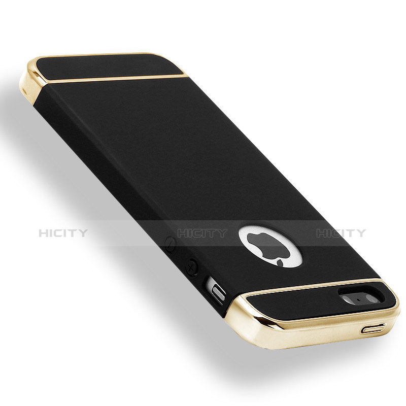 Schutzhülle Luxus Metall Rahmen und Kunststoff Schutzhülle Tasche M01 für Apple iPhone SE Schwarz Plus