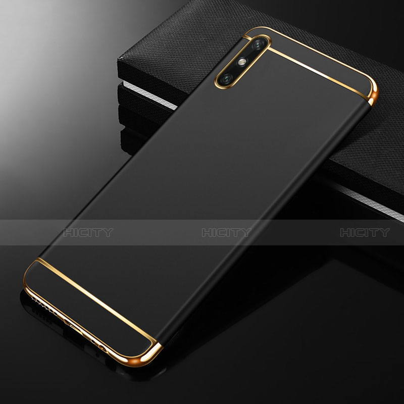 Schutzhülle Luxus Metall Rahmen und Kunststoff Schutzhülle Tasche M01 für Huawei Enjoy 10e Schwarz