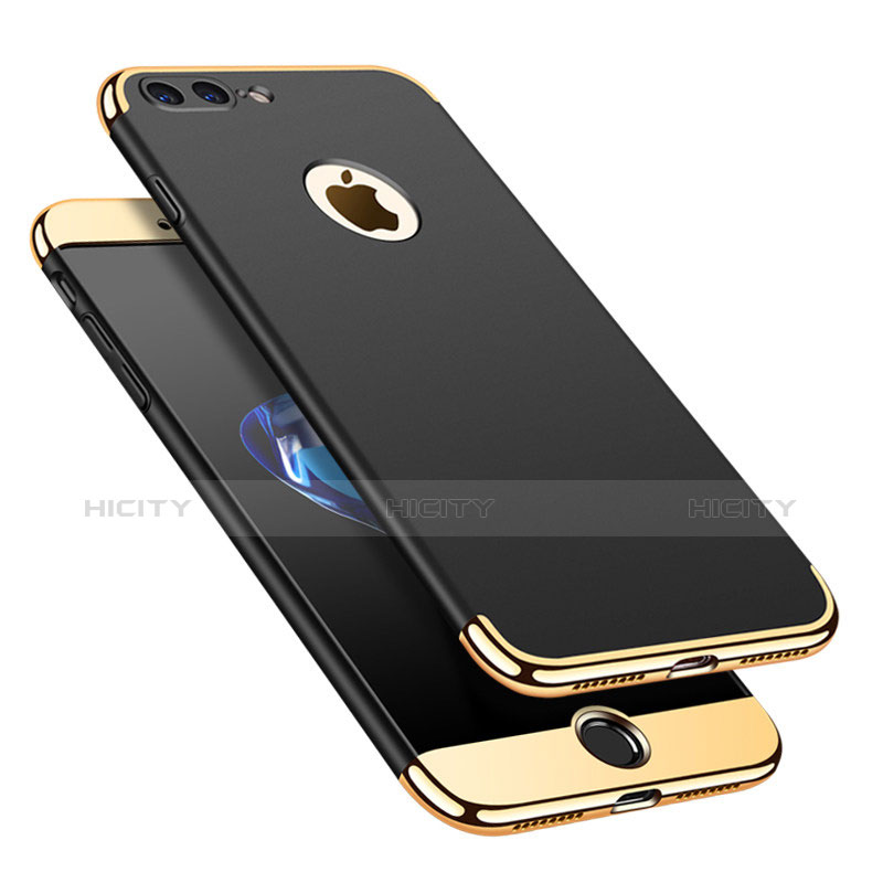 Schutzhülle Luxus Metall Rahmen und Kunststoff Schutzhülle Tasche M02 für Apple iPhone 8 Plus Schwarz