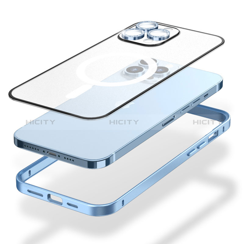 Schutzhülle Luxus Metall Rahmen und Kunststoff Schutzhülle Tasche mit Mag-Safe Magnetic Magnetisch Bling-Bling LF1 für Apple iPhone 13 Pro groß