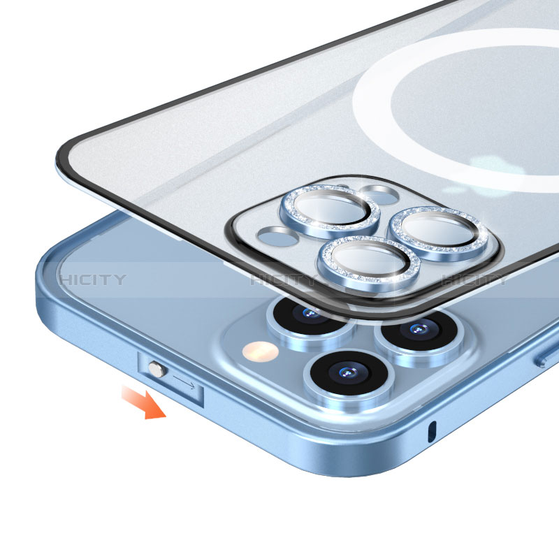 Schutzhülle Luxus Metall Rahmen und Kunststoff Schutzhülle Tasche mit Mag-Safe Magnetic Magnetisch Bling-Bling LF1 für Apple iPhone 13 Pro groß