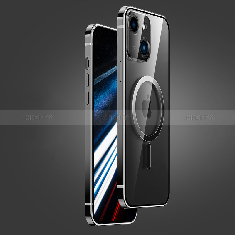 Schutzhülle Luxus Metall Rahmen und Kunststoff Schutzhülle Tasche mit Mag-Safe Magnetic Magnetisch JB1 für Apple iPhone 14 Plus Schwarz Plus