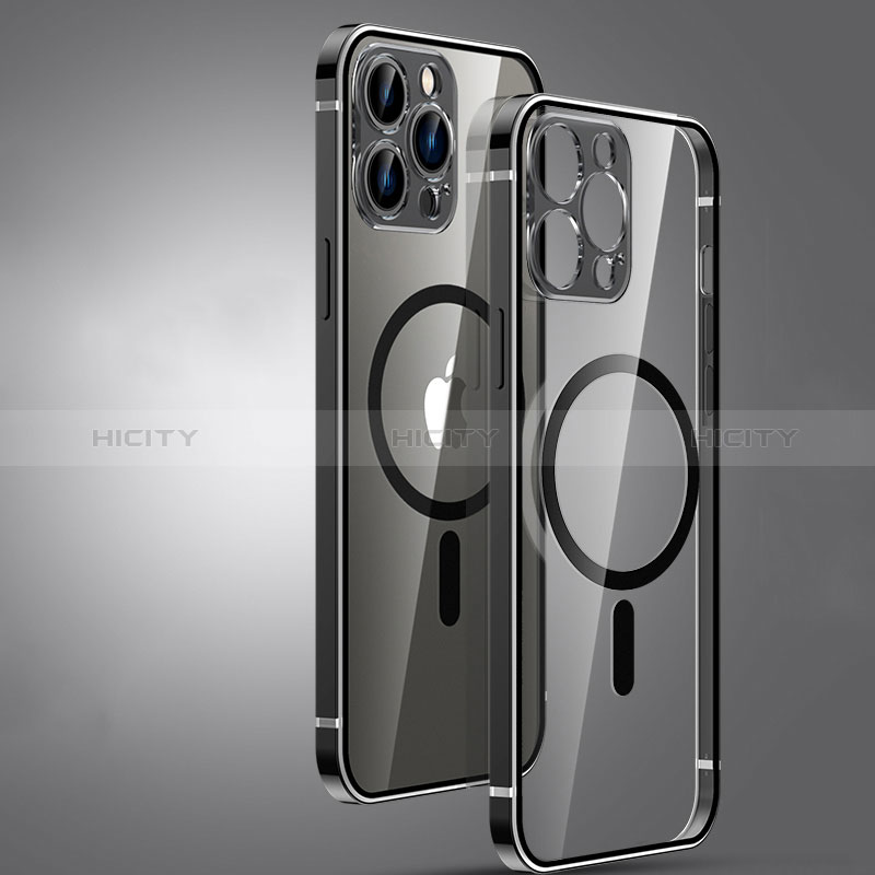 Schutzhülle Luxus Metall Rahmen und Kunststoff Schutzhülle Tasche mit Mag-Safe Magnetic Magnetisch JL3 für Apple iPhone 15 Pro Schwarz