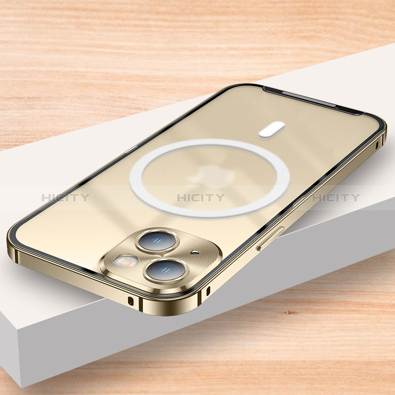 Schutzhülle Luxus Metall Rahmen und Kunststoff Schutzhülle Tasche mit Mag-Safe Magnetic Magnetisch LK2 für Apple iPhone 14 Gold Plus