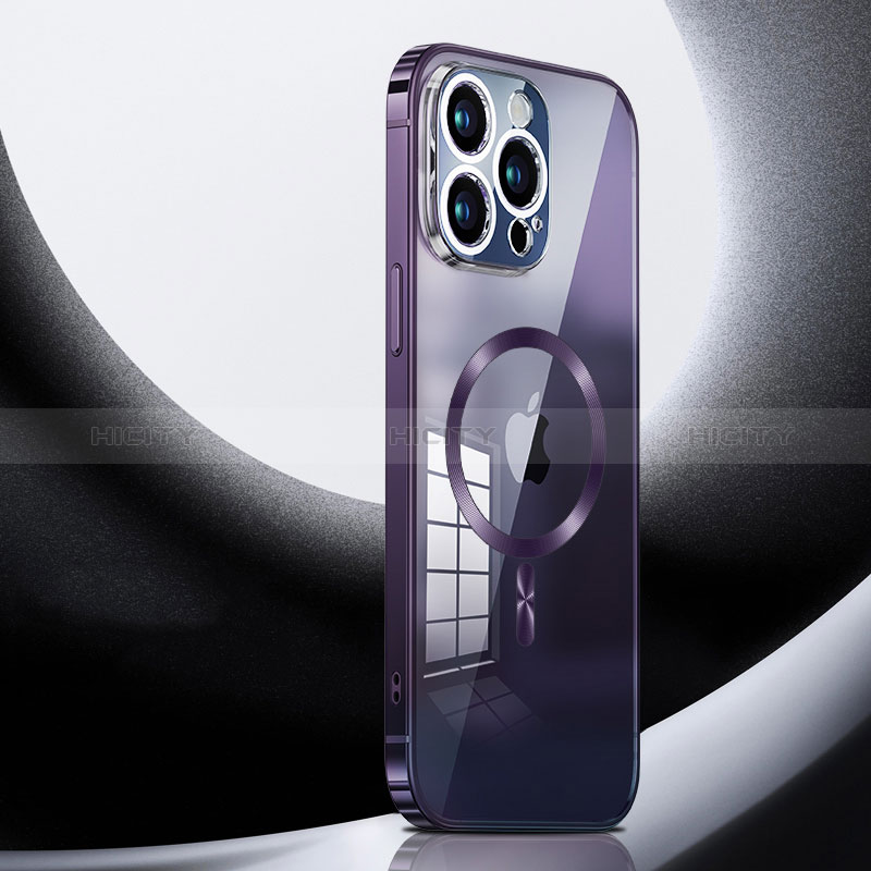 Schutzhülle Luxus Metall Rahmen und Kunststoff Schutzhülle Tasche mit Mag-Safe Magnetic Magnetisch LK3 für Apple iPhone 13 Pro Max Violett Plus