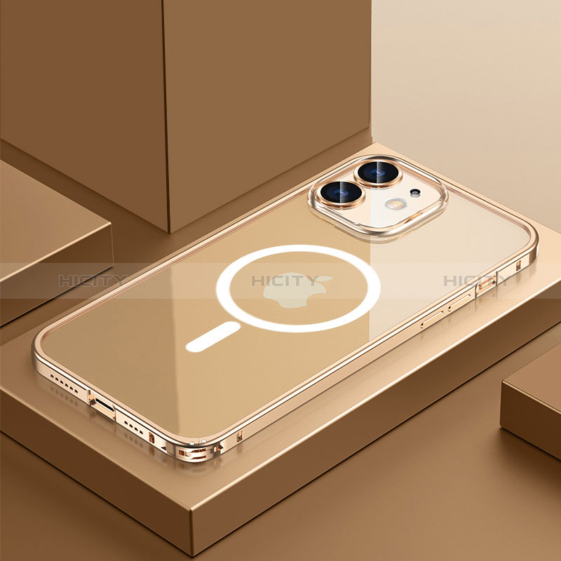 Schutzhülle Luxus Metall Rahmen und Kunststoff Schutzhülle Tasche mit Mag-Safe Magnetic Magnetisch QC3 für Apple iPhone 12 Mini Gold