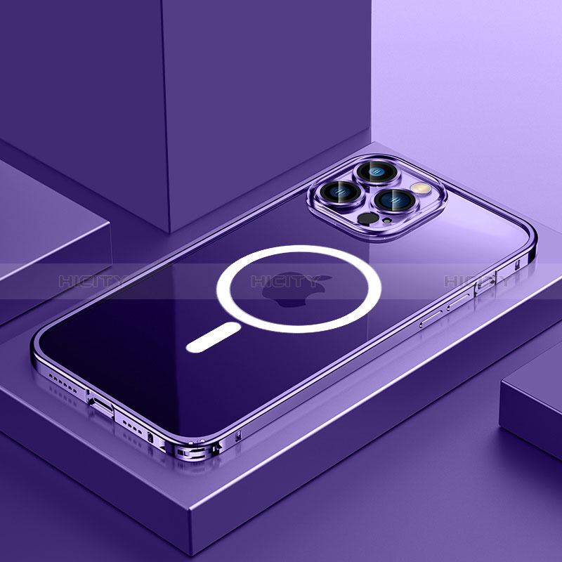 Schutzhülle Luxus Metall Rahmen und Kunststoff Schutzhülle Tasche mit Mag-Safe Magnetic Magnetisch QC3 für Apple iPhone 12 Pro Max Violett