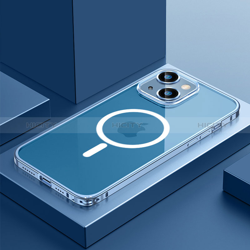 Schutzhülle Luxus Metall Rahmen und Kunststoff Schutzhülle Tasche mit Mag-Safe Magnetic Magnetisch QC3 für Apple iPhone 14 Plus Blau