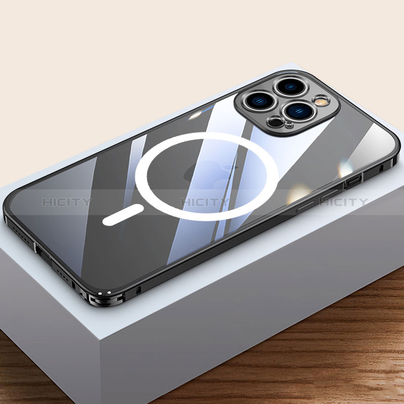 Schutzhülle Luxus Metall Rahmen und Kunststoff Schutzhülle Tasche mit Mag-Safe Magnetic Magnetisch QC4 für Apple iPhone 13 Pro groß