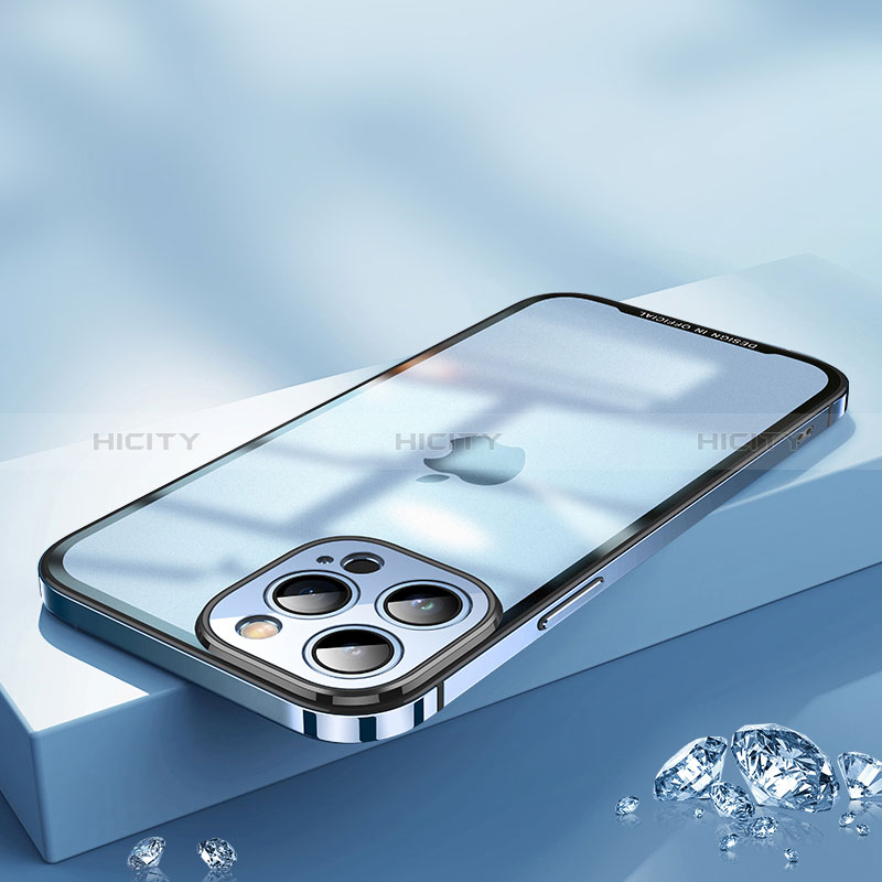 Schutzhülle Luxus Metall Rahmen und Kunststoff Schutzhülle Tasche QC2 für Apple iPhone 14 Pro Max Blau