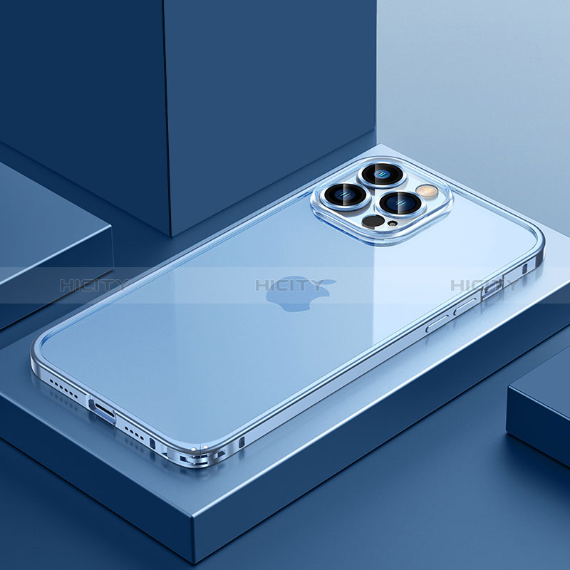 Schutzhülle Luxus Metall Rahmen und Kunststoff Schutzhülle Tasche QC4 für Apple iPhone 13 Pro Blau