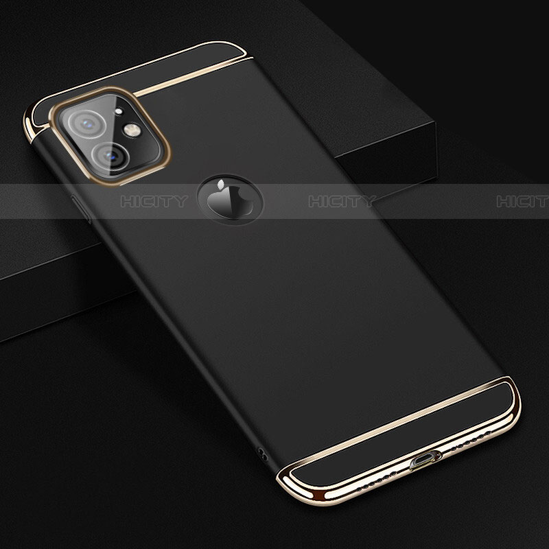 Schutzhülle Luxus Metall Rahmen und Kunststoff Schutzhülle Tasche T01 für Apple iPhone 11 Schwarz