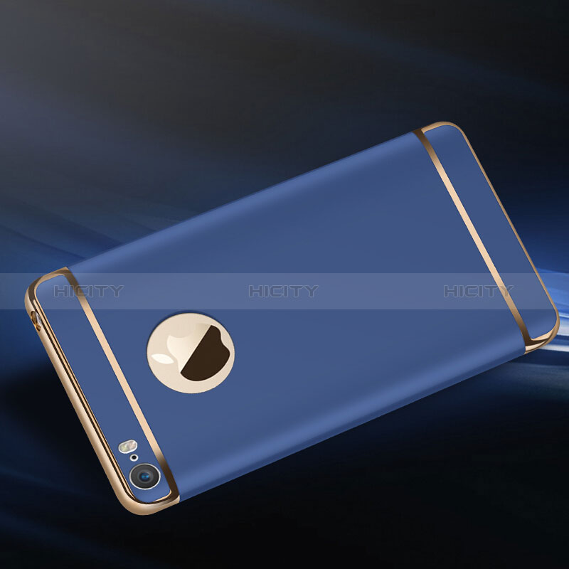 Schutzhülle Luxus Metall Rahmen und Kunststoff T01 für Apple iPhone 5 Blau groß