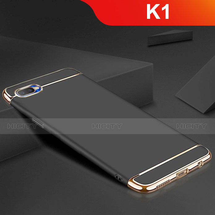 Schutzhülle Luxus Metall Rahmen und Silikon Schutzhülle Tasche M02 für Oppo K1 Schwarz Plus