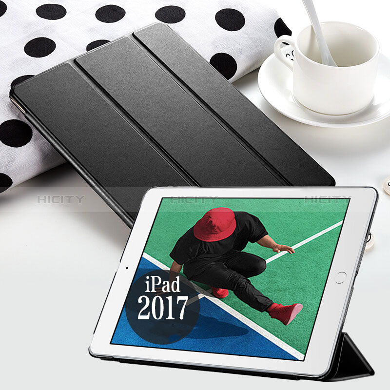 Schutzhülle Stand Tasche Leder für Apple New iPad 9.7 (2018) Schwarz groß