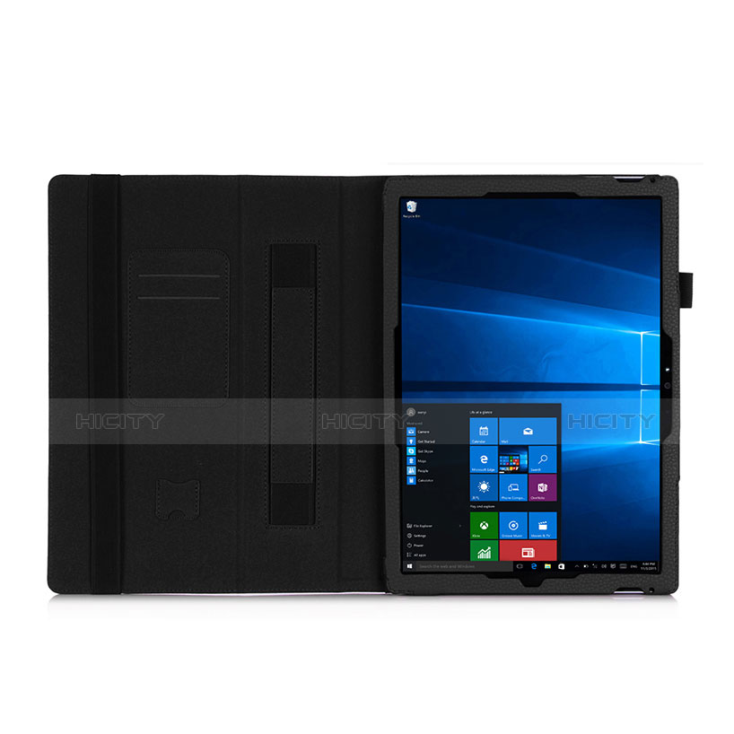 Schutzhülle Stand Tasche Leder für Microsoft Surface Pro 4 Schwarz groß