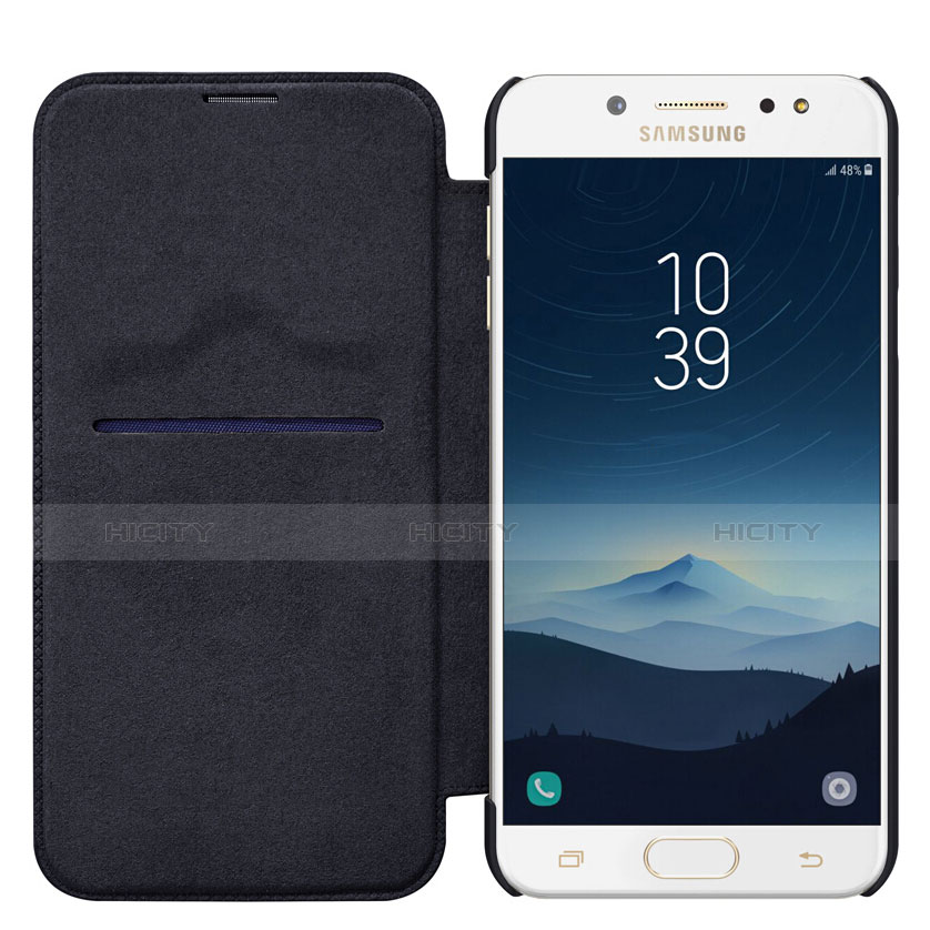 Schutzhülle Stand Tasche Leder für Samsung Galaxy C7 (2017) Schwarz groß