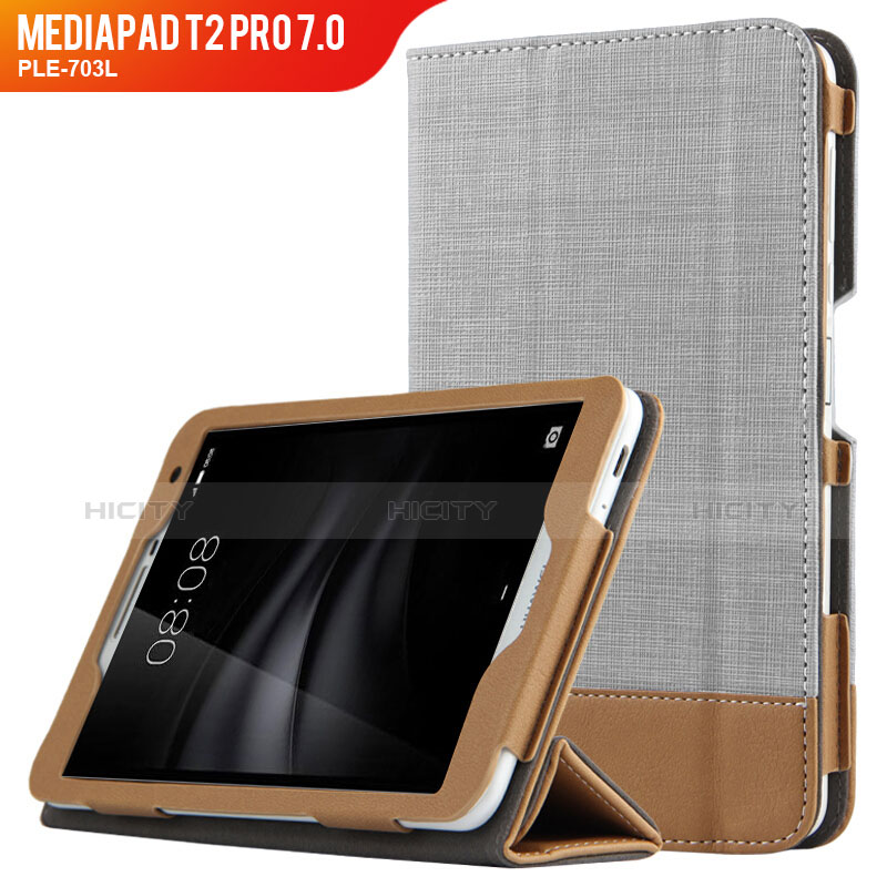 Schutzhülle Stand Tasche Leder L01 für Huawei MediaPad T2 Pro 7.0 PLE-703L Grau Plus