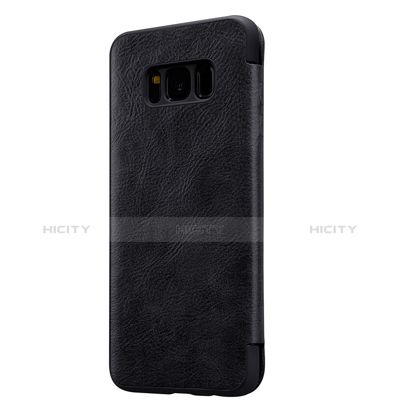 Schutzhülle Stand Tasche Leder L01 für Samsung Galaxy S8 Schwarz groß