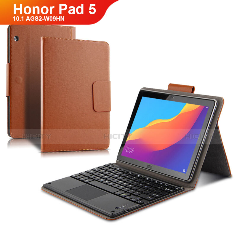 Schutzhülle Stand Tasche Leder mit Tastatur für Huawei Honor Pad 5 10.1 AGS2-W09HN AGS2-AL00HN Braun Plus