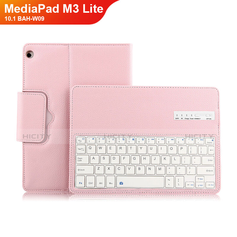 Schutzhülle Stand Tasche Leder mit Tastatur L01 für Huawei MediaPad M3 Lite 10.1 BAH-W09 Rosa Plus