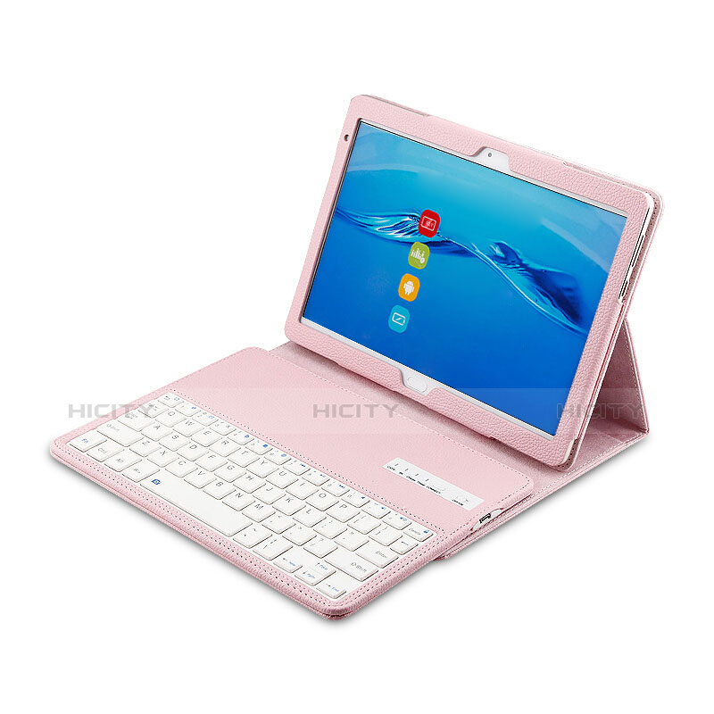 Schutzhülle Stand Tasche Leder mit Tastatur L01 für Huawei MediaPad M3 Lite 10.1 BAH-W09 Rosa groß