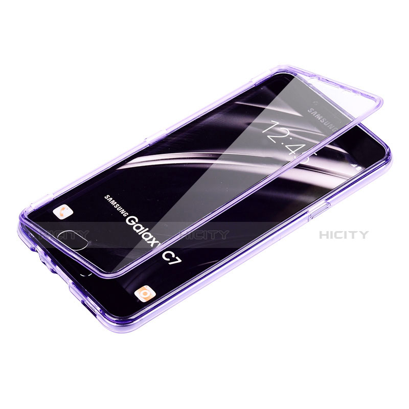 Silikon Hülle Flip Schutzhülle Durchsichtig Transparent für Samsung Galaxy C5 SM-C5000 Violett groß
