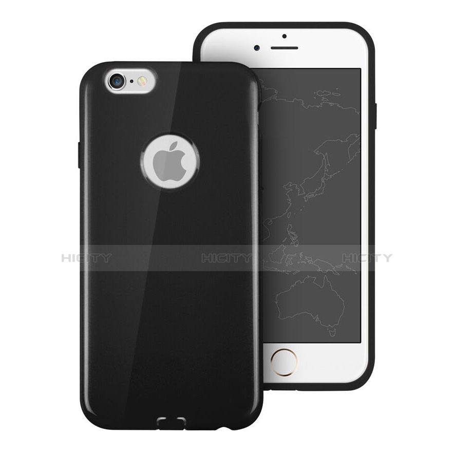Silikon Hülle Gummi Schutzhülle Loch für Apple iPhone 6 Schwarz Plus