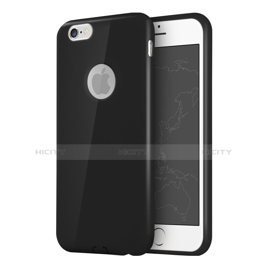 Silikon Hülle Gummi Schutzhülle Loch für Apple iPhone 6 Schwarz groß