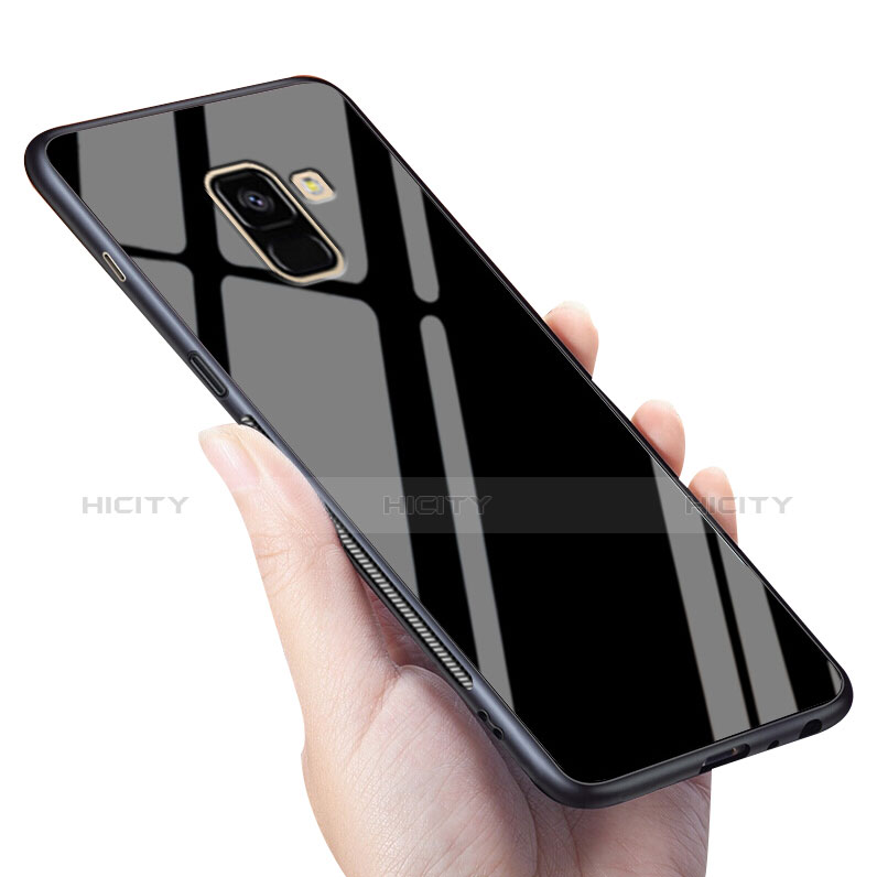 Silikon Hülle Gummi Schutzhülle Spiegel für Samsung Galaxy A8+ A8 Plus (2018) A730F Schwarz groß