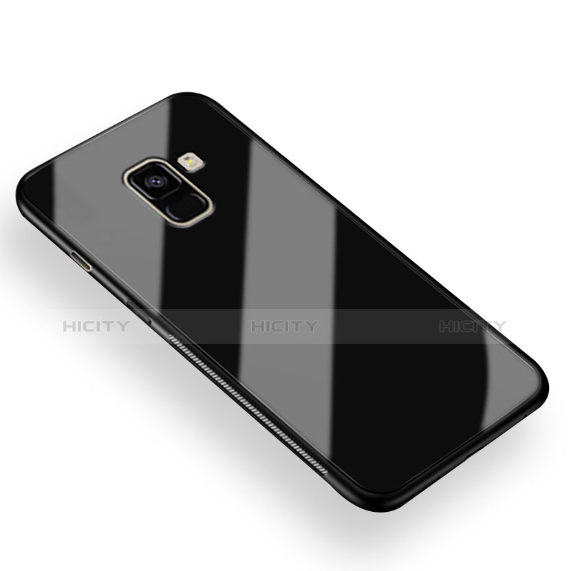 Silikon Hülle Gummi Schutzhülle Spiegel für Samsung Galaxy A8+ A8 Plus (2018) A730F Schwarz groß