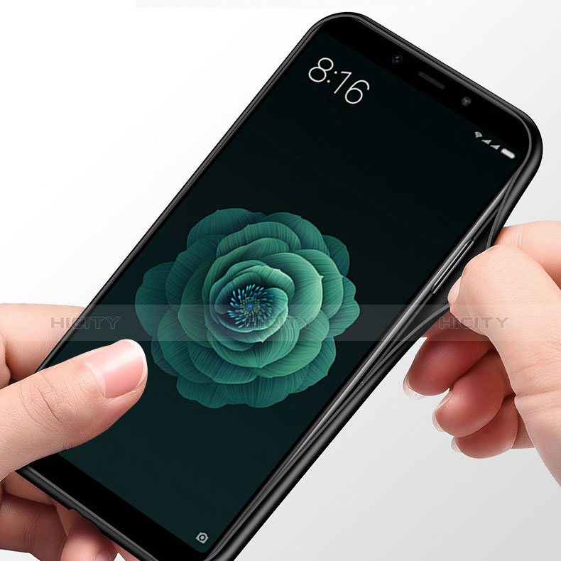 Silikon Hülle Gummi Schutzhülle Spiegel mit Fingerring Ständer für Xiaomi Mi 6X Schwarz groß