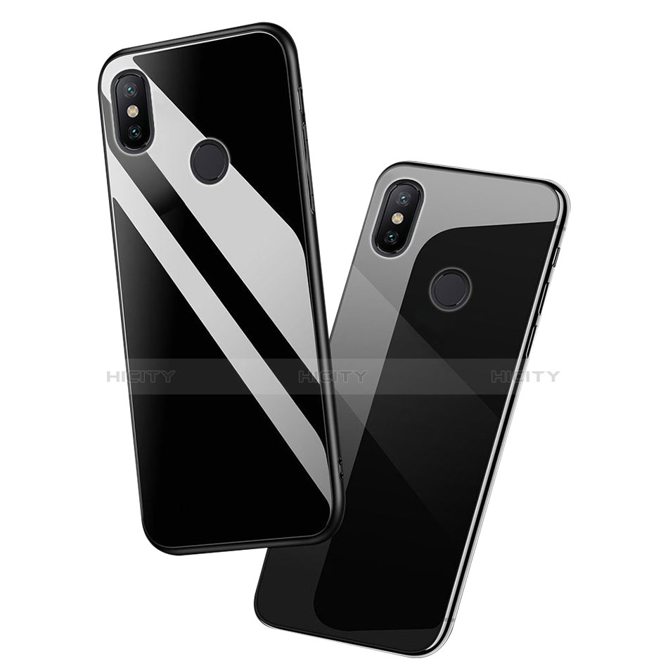 Silikon Hülle Gummi Schutzhülle Spiegel mit Fingerring Ständer für Xiaomi Mi 6X Schwarz groß