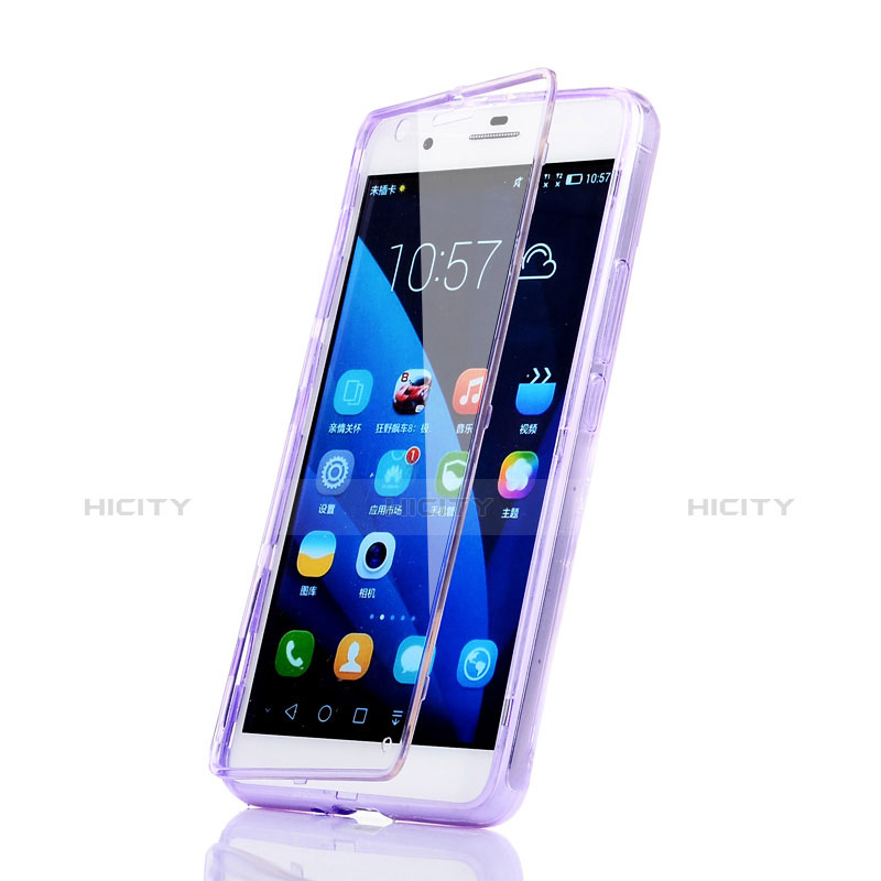 Silikon Hülle Handyhülle Flip Schutzhülle Durchsichtig Transparent für Huawei Honor 6 Plus Violett groß